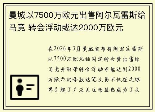 曼城以7500万欧元出售阿尔瓦雷斯给马竞 转会浮动或达2000万欧元